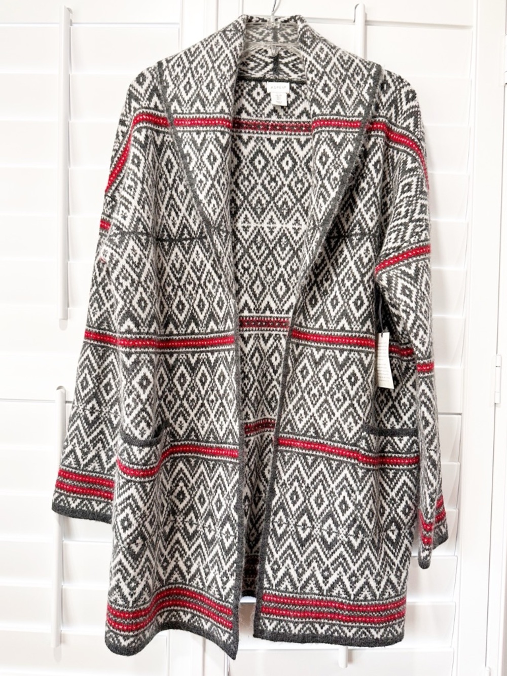 Aspen Fair Isle Open-Front Cardigan Sweater Coat Longline Size Large NWT Pockets